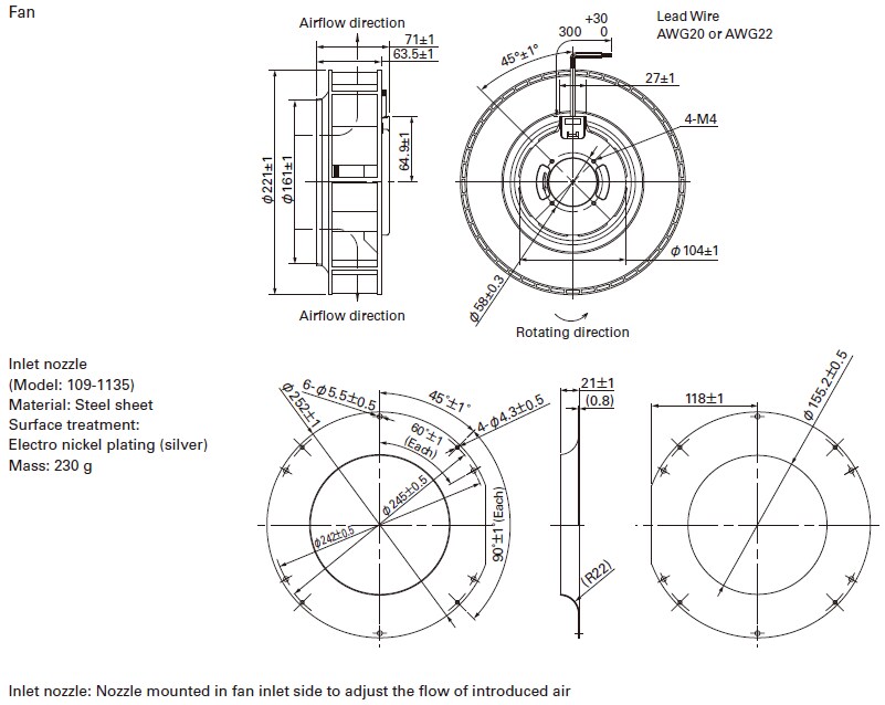 Sanyo Denki 9TP ø221mm x 71mm Centrifugal Fans